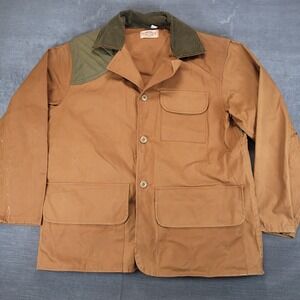 Vintage Saf-T-Bak Hunting Field Jacket Brown Canvas Corduroy Collar Mens L/XL